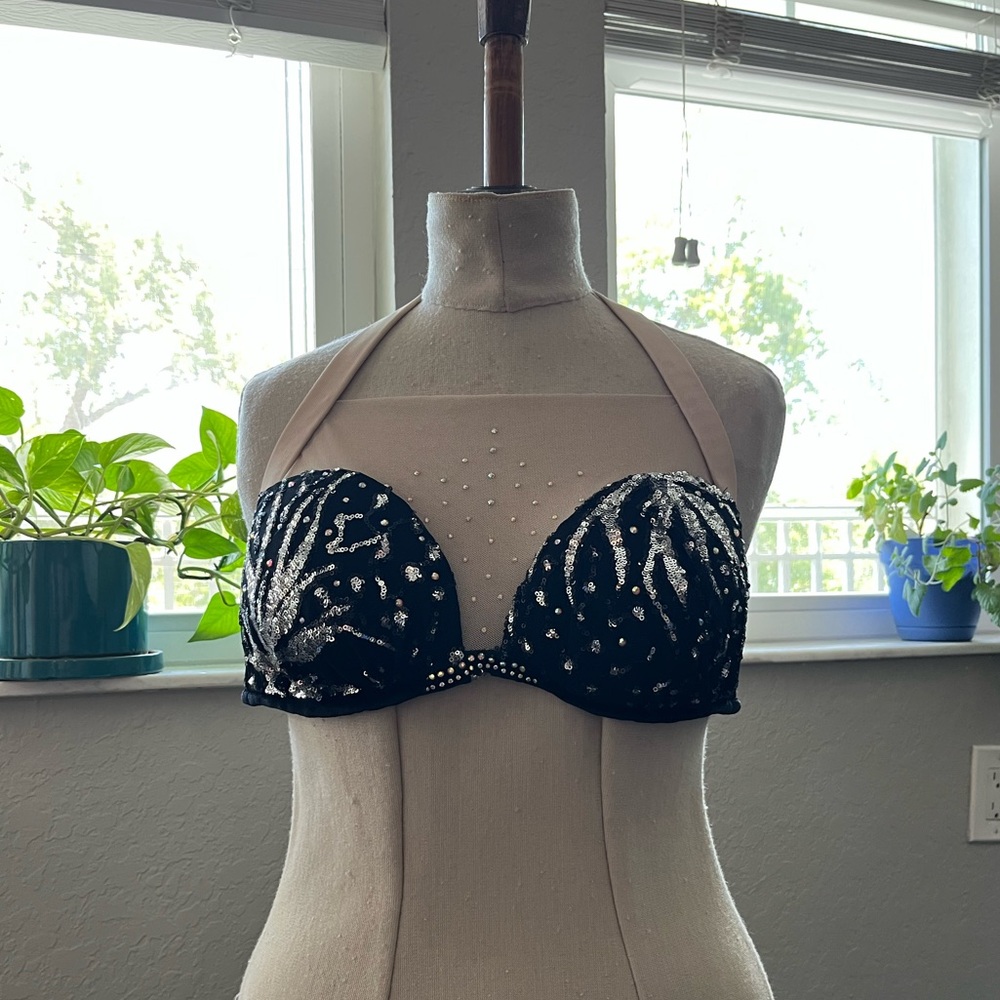 Black Embellished Halter Bra Top - Women Intimates